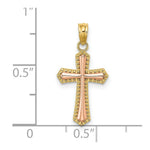 Load image into Gallery viewer, 14K Two-tone Yellow &amp; Rose Gold With Beaded Trim Cross Charm Pendant
