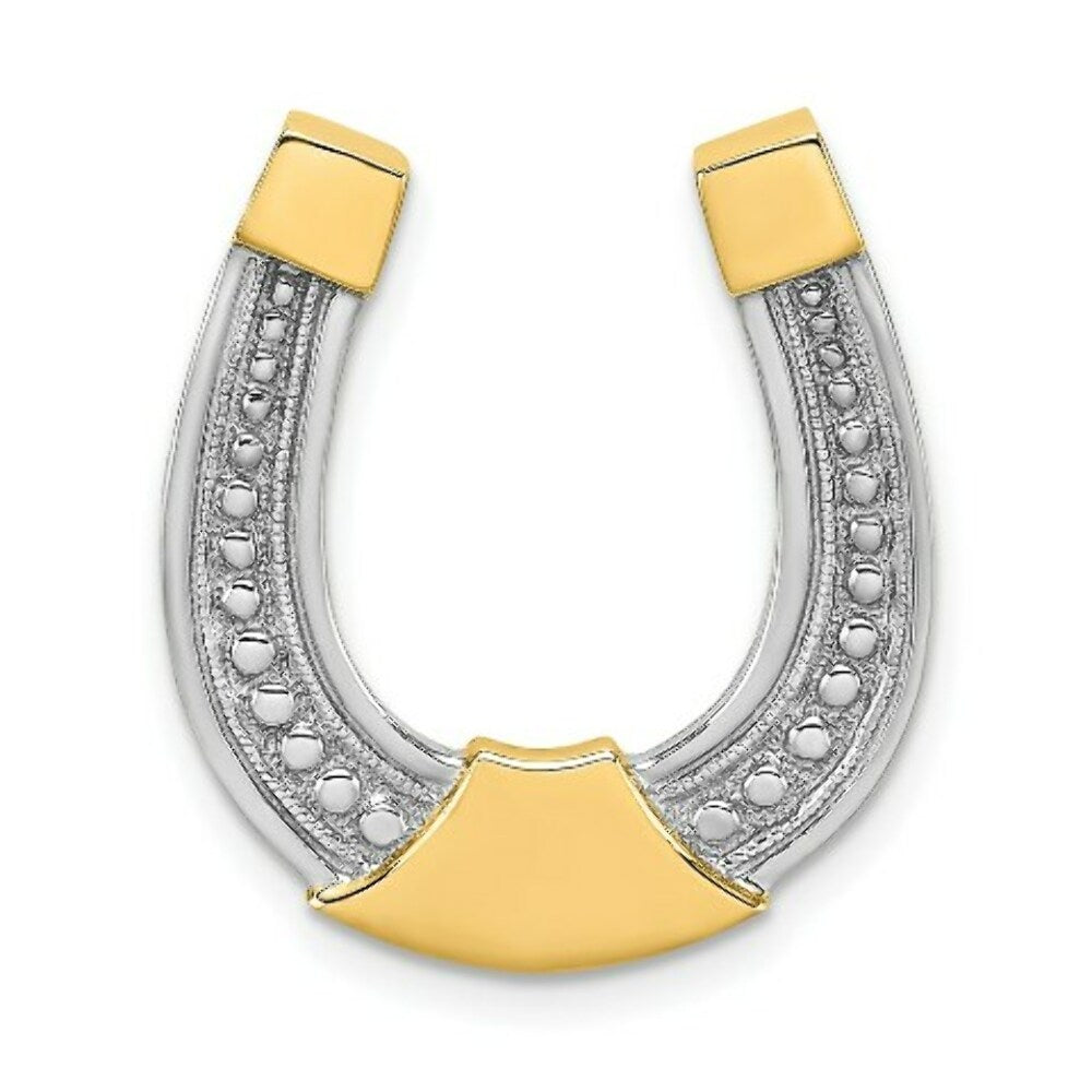 14K Yellow Gold with White Rhodium Horseshoe Charm Pendant