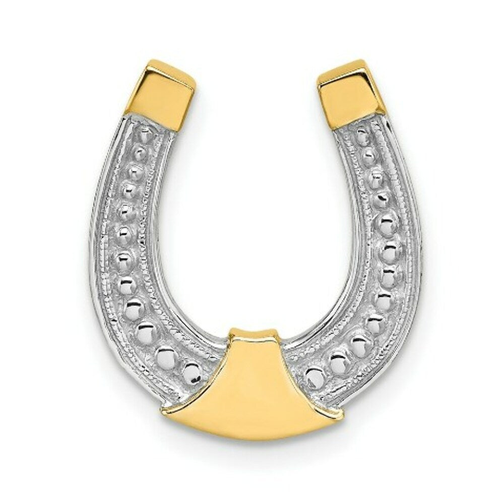 14K Yellow Gold with White Rhodium Horseshoe Charm Pendant