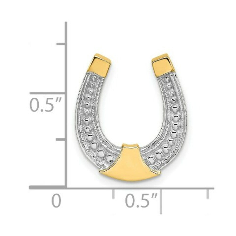 14K Yellow Gold with White Rhodium Horseshoe Charm Pendant