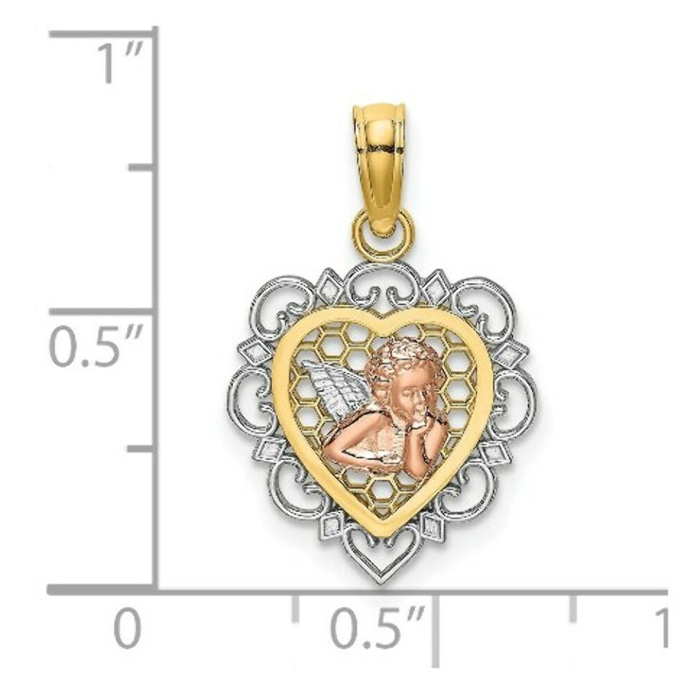14K Tri-Color Gold Small Angel In Heart Charm Pendant