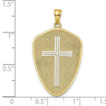 Load image into Gallery viewer, 14K Two-tone Gold Cross Shield Joshua 1:9 On Reverse Charm Pendant
