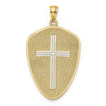 Load image into Gallery viewer, 14K Two-tone Gold Cross Shield Joshua 1:9 On Reverse Charm Pendant
