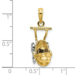 Load image into Gallery viewer, 14K Two-tone Gold 3-D Baby Stroller With Moveable Wheels Charm Pendant
