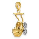 Load image into Gallery viewer, 14K Two-tone Gold 3-D Baby Stroller With Moveable Wheels Charm Pendant
