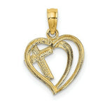 Load image into Gallery viewer, 14K Yellow Gold with White Rhodium Cross In Heart Charm Pendant
