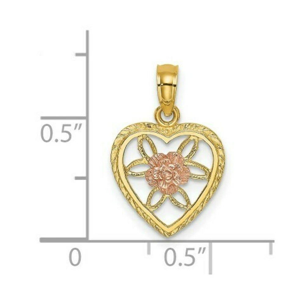 14K Two-Tone Gold Heart With Flower Inside Charm Pendant