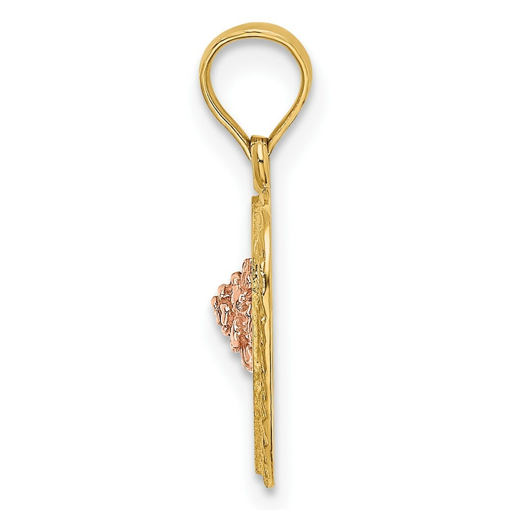 14K Two-Tone Gold Heart With Flower Inside Charm Pendant