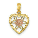 Load image into Gallery viewer, 14K Two-Tone Gold Heart With Flower Inside Charm Pendant
