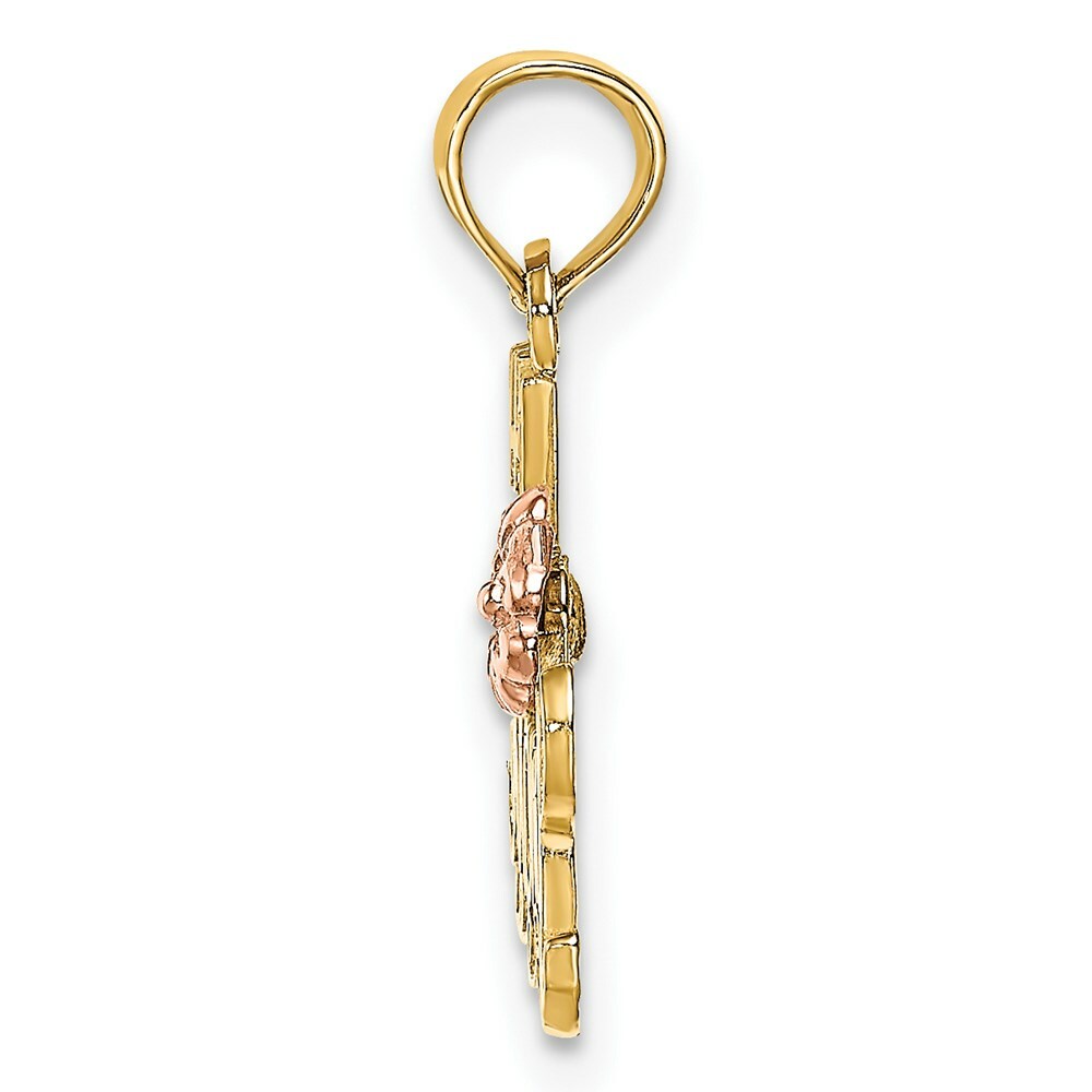 14K Two-Tone Gold #1 MOM Script With Flower Charm Pendant