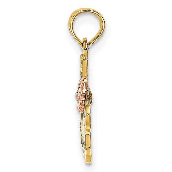 14K Two-Tone Gold #1 MOM Script With Flower Charm Pendant