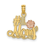 Load image into Gallery viewer, 14K Two-Tone Gold #1 MOM Script With Flower Charm Pendant
