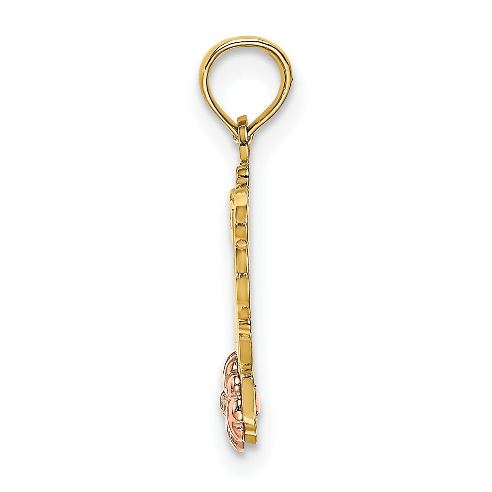 14K Two-Tone Gold MOM Script With Flower Charm Pendant