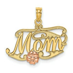 Load image into Gallery viewer, 14K Two-Tone Gold MOM Script With Flower Charm Pendant

