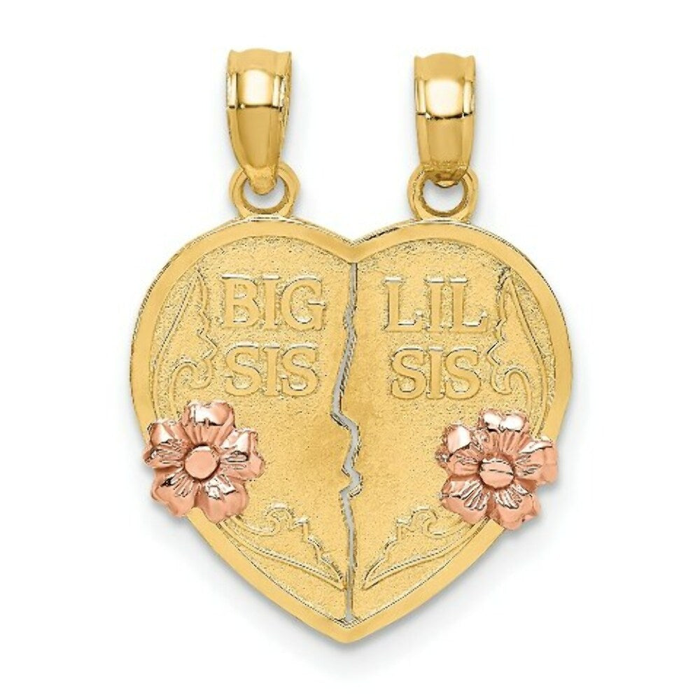 14K Two-Tone Gold BIG SIS-LIL Breakable Heart Charm Pendant