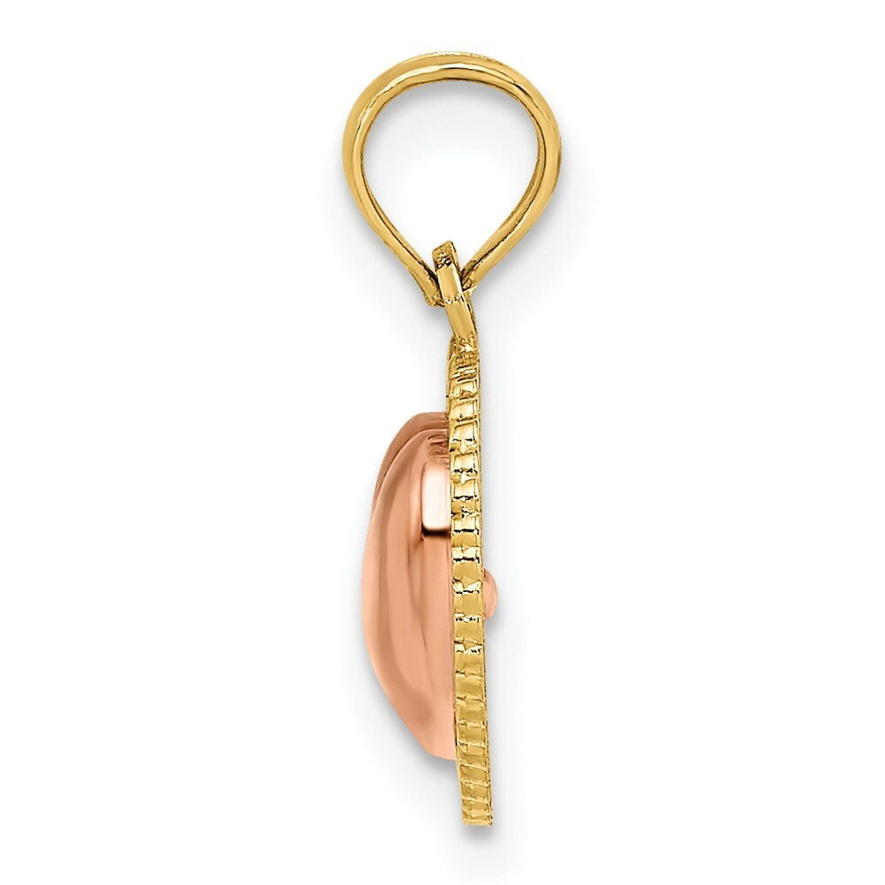 14K Two-tone Yellow & Rose Gold With Polished Heart Beaded Charm Pendant