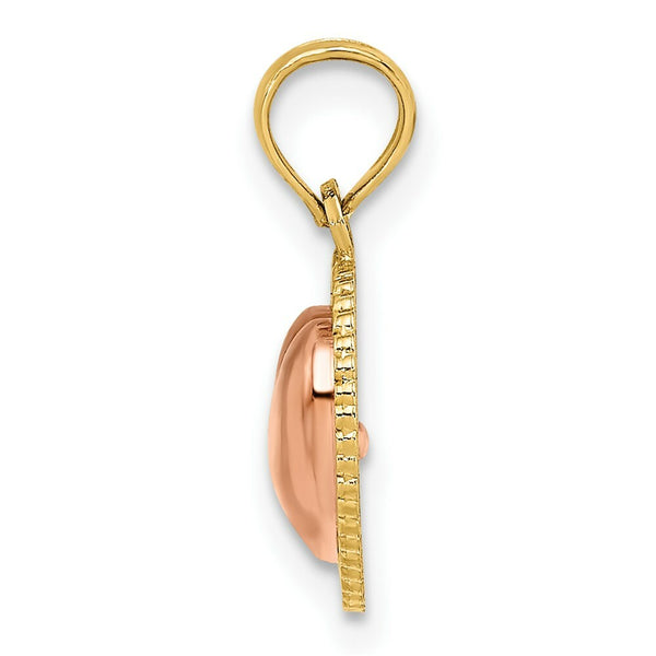 14K Two-tone Yellow & Rose Gold With Polished Heart Beaded Charm Pendant