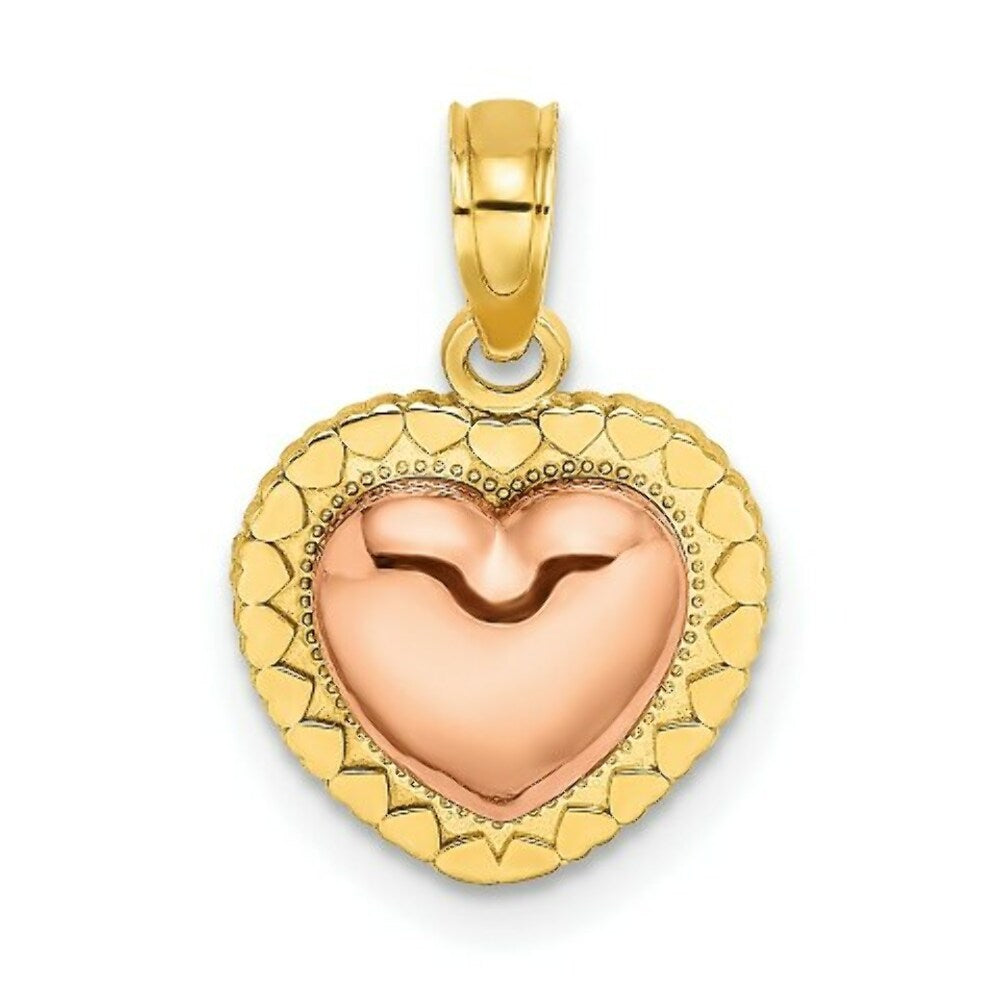 14K Two-tone Yellow & Rose Gold With Polished Heart Beaded Charm Pendant