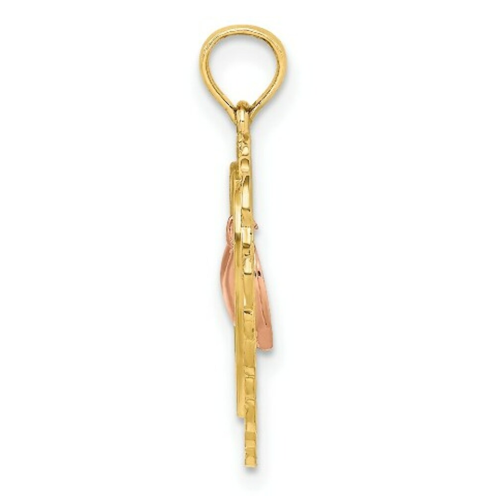 14K Two-tone Yellow & Rose Gold Polished Dangling Heart In Heart Charm Pendant