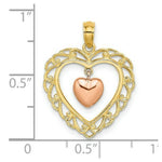 Load image into Gallery viewer, 14K Two-tone Yellow &amp; Rose Gold Polished Dangling Heart In Heart Charm Pendant
