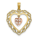 Load image into Gallery viewer, 14K Two-Tone Gold Diamond-cut With Dangling Mini Heart In Center Heart Charm Pendant
