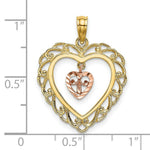 Load image into Gallery viewer, 14K Two-Tone Gold Diamond-cut With Dangling Mini Heart In Center Heart Charm Pendant
