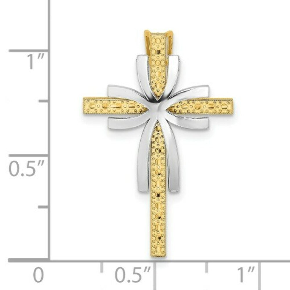 14K Two-tone Gold 2-D Polished Texutred Cross Charm Pendant