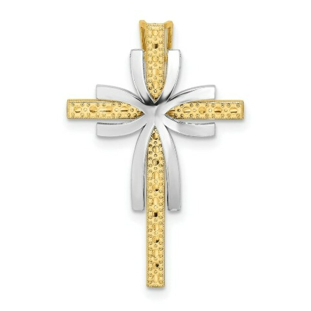14K Two-tone Gold 2-D Polished Texutred Cross Charm Pendant