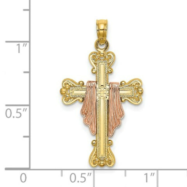 14K Two-Tone Gold Cross With Drape Charm Pendant