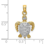 Load image into Gallery viewer, 14K Yellow Gold with White Rhodium with 2-D Swimming Sea Turtle Charm Pendant
