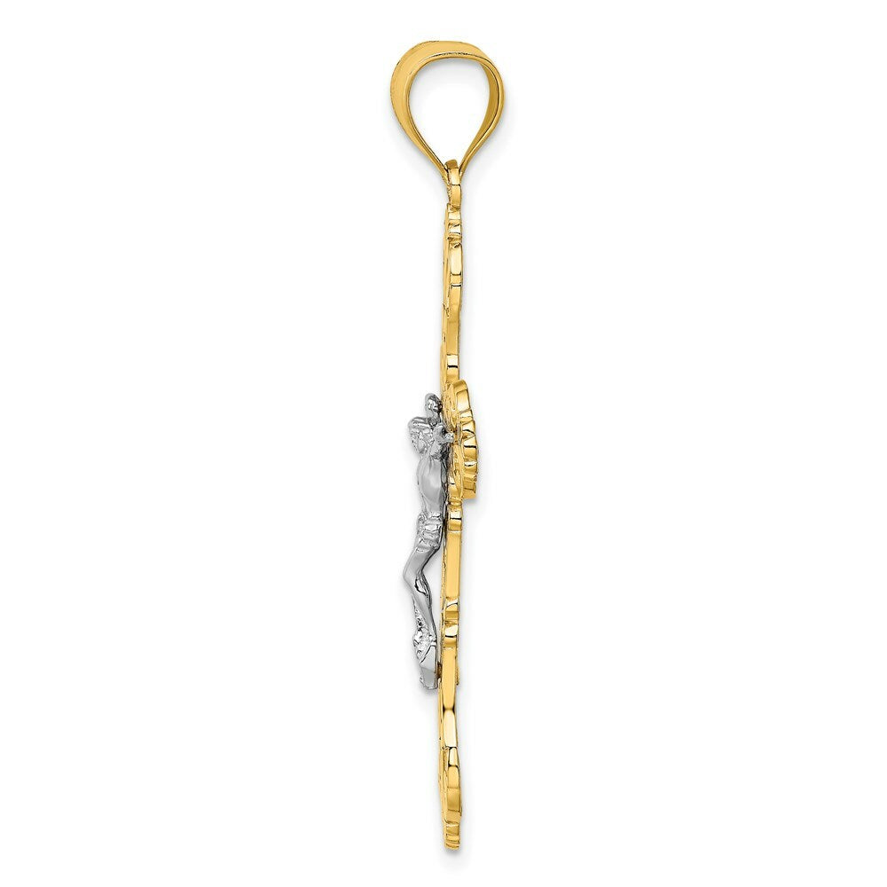 14K Two-tone Gold Crucifix Scrolled Tips Charm Pendant
