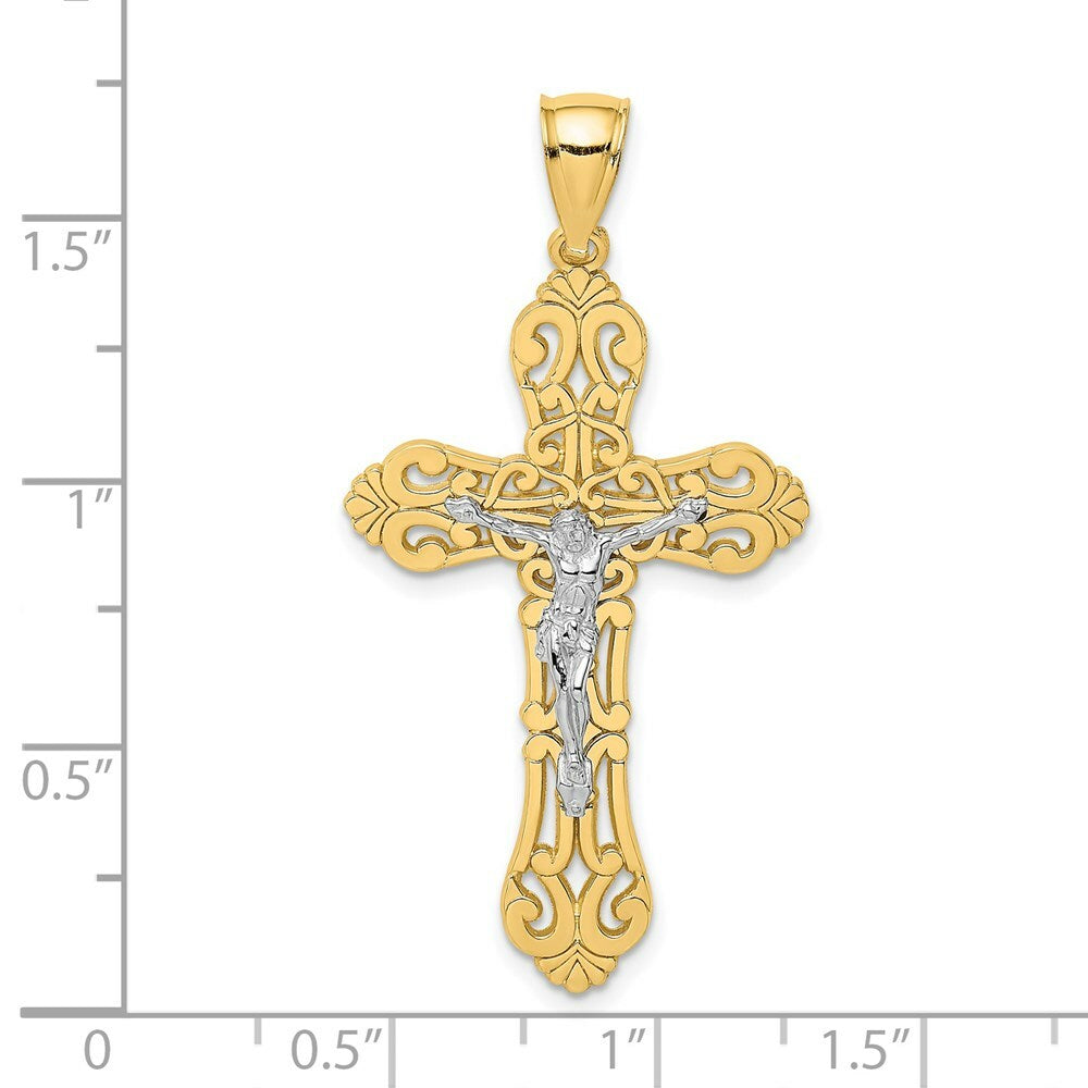 14K Two-tone Gold Crucifix Scrolled Tips Charm Pendant