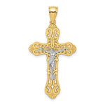 Load image into Gallery viewer, 14K Two-tone Gold Crucifix Scrolled Tips Charm Pendant
