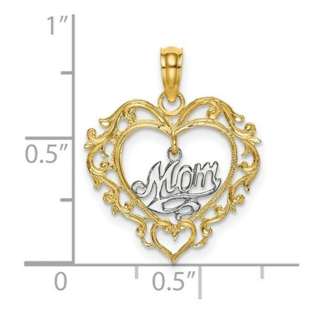 14K Two-tone Gold Mom Inside Heart Charm Pendant