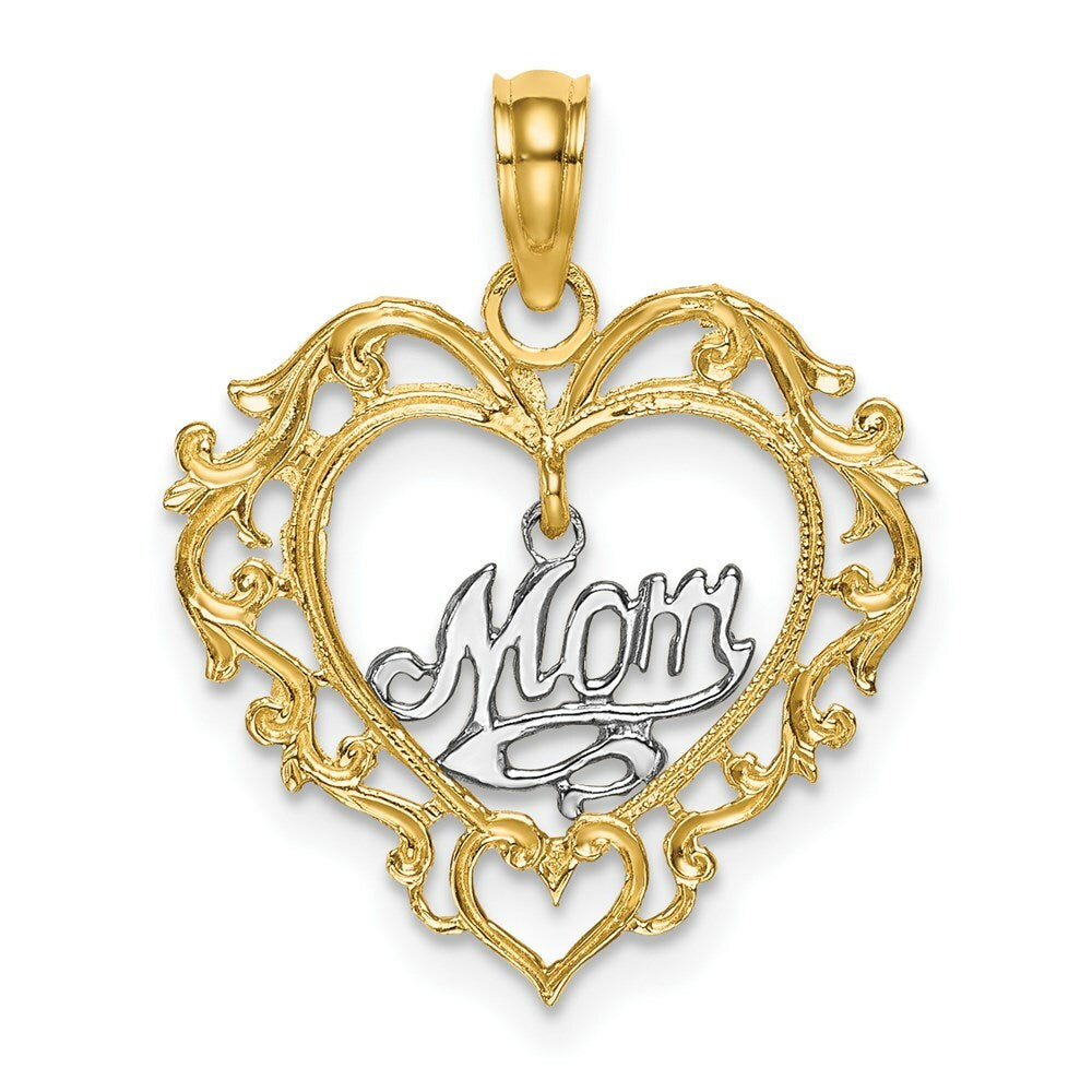 14K Two-tone Gold Mom Inside Heart Charm Pendant