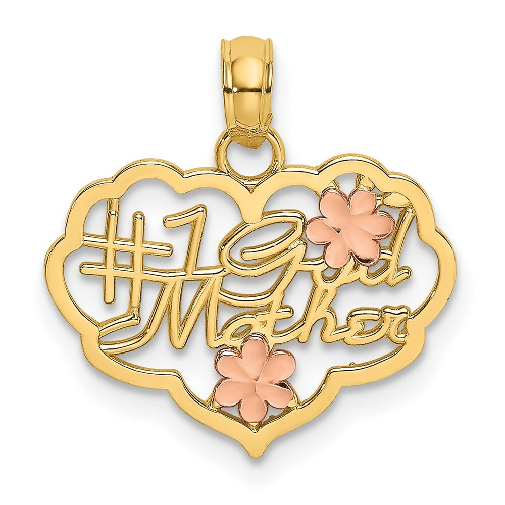 14K Two-Tone Gold & Diamond-cut #1 GOD MOTHER In Heart Charm Pendant