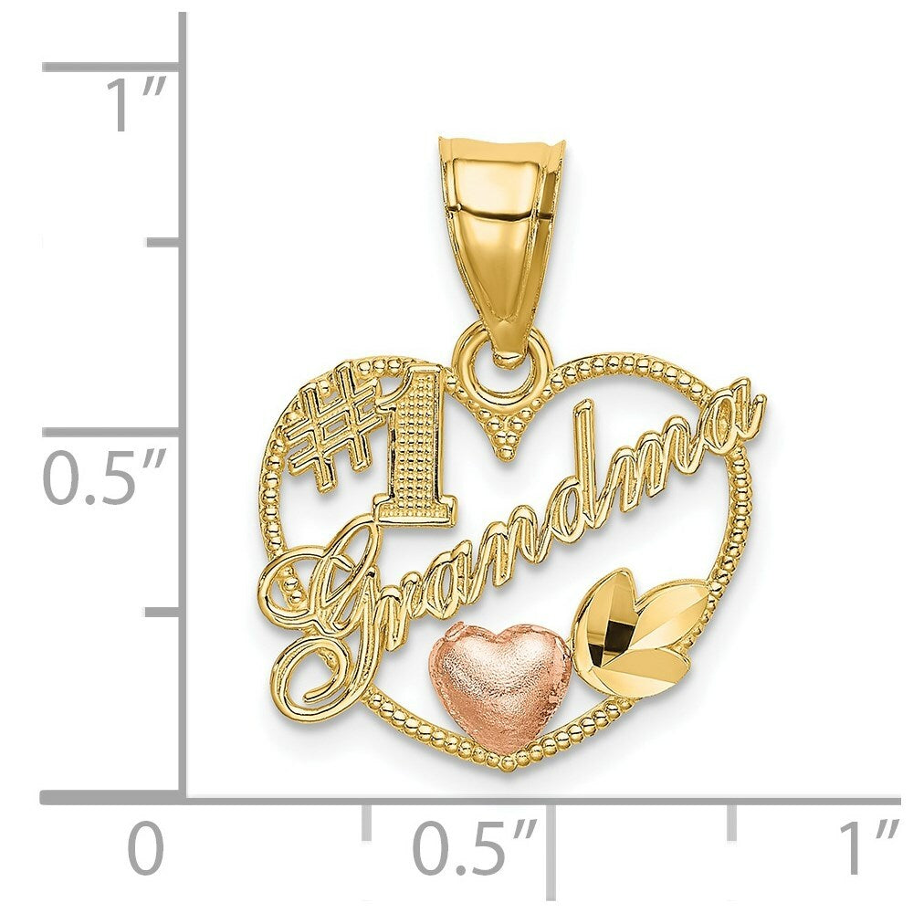 14K Two-Tone Gold #1 GRANDMA In Heart Frame Charm Pendant