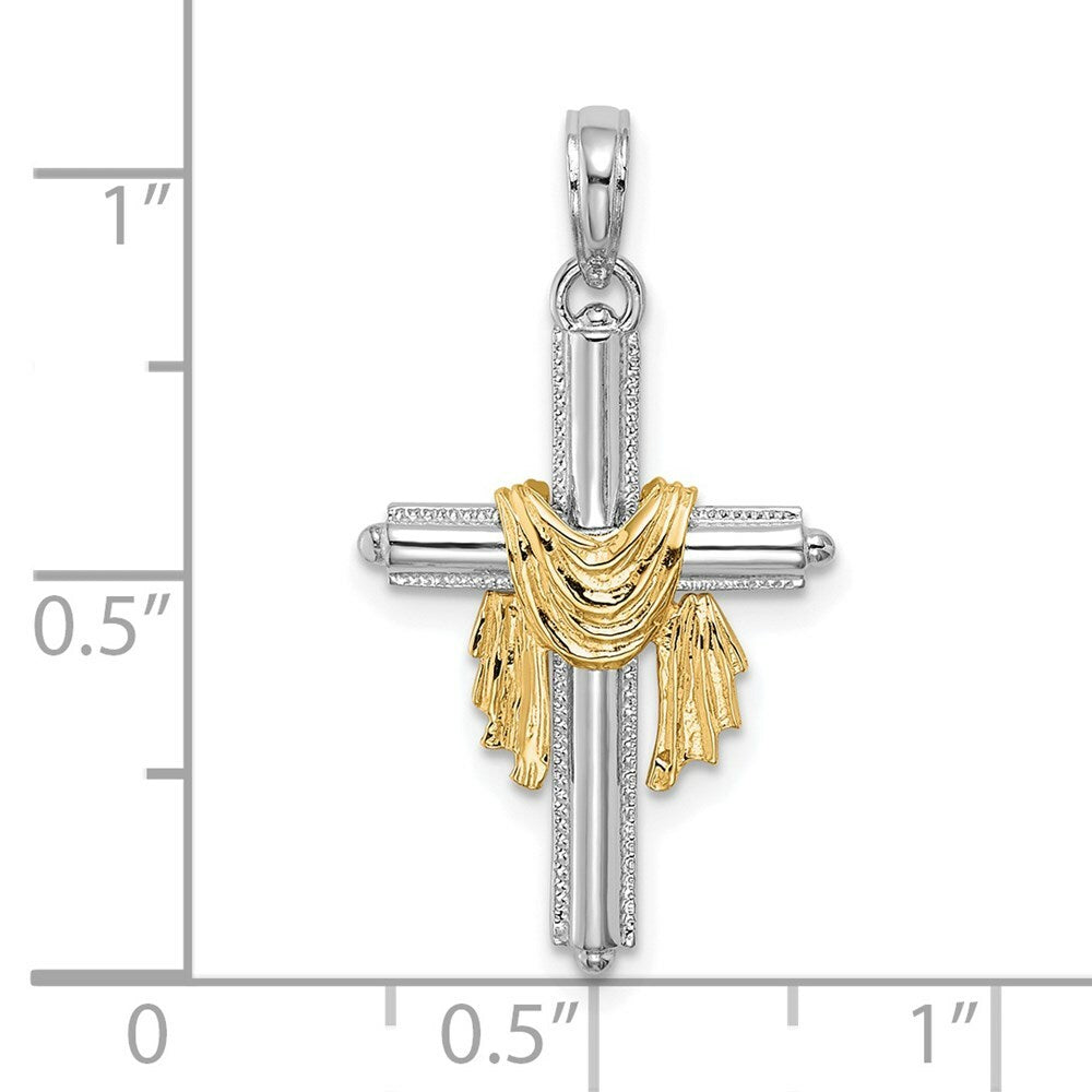 14K Two-Tone Gold Cross With Drape Charm Pendant