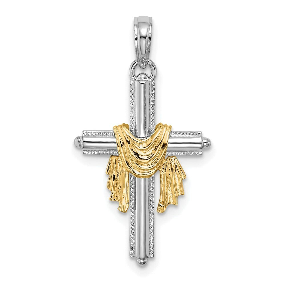 14K Two-Tone Gold Cross With Drape Charm Pendant