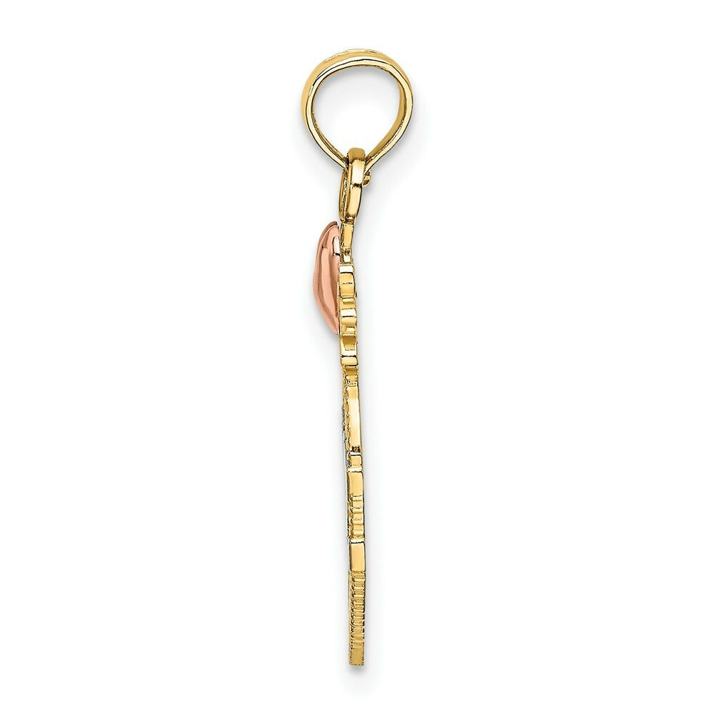 14K Tri-Color Gold White Love Inside Heart With Pink Heart Charm Pendant