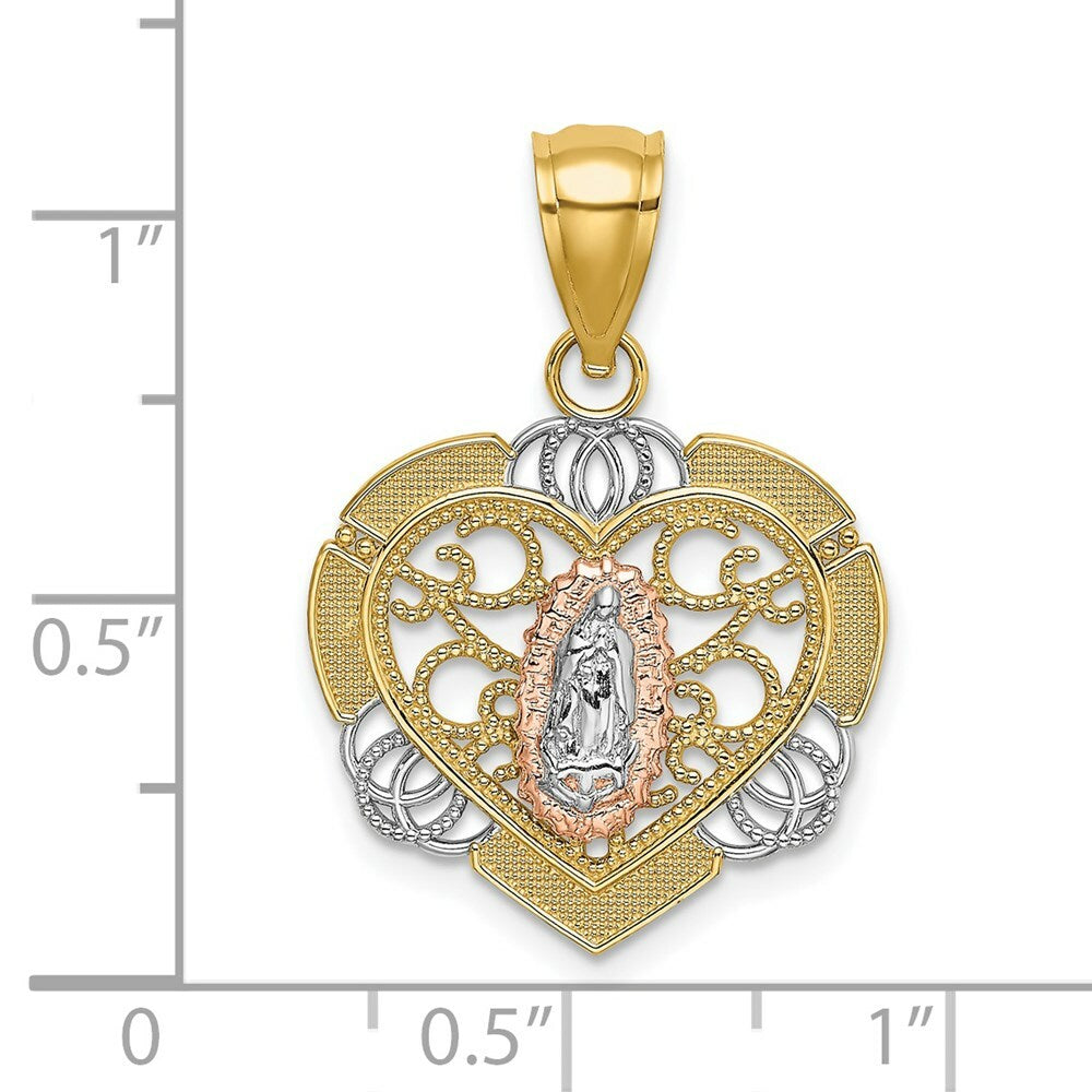 14K Rose And Yellow Gold With Guadalupe In Heart Charm Pendant
