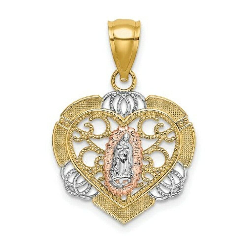 14K Rose And Yellow Gold With Guadalupe In Heart Charm Pendant
