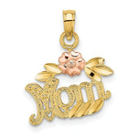Load image into Gallery viewer, 14K Two-Tone Gold Textured Scroll With Flower Mom Charm Pendant
