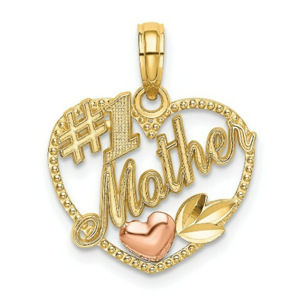 14K Two-Tone Gold Heart With #1 MOTHER Charm Pendant