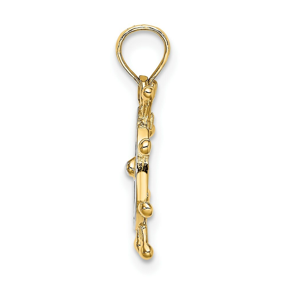 14K Yellow Gold with White Rhodium with 2-D Ship Wheel Charm Pendant