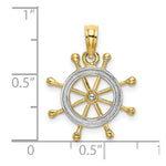 Load image into Gallery viewer, 14K Yellow Gold with White Rhodium with 2-D Ship Wheel Charm Pendant
