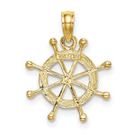 Load image into Gallery viewer, 14K Yellow Gold with White Rhodium with 2-D Ship Wheel Charm Pendant
