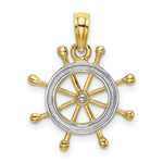 Load image into Gallery viewer, 14K Yellow Gold with White Rhodium with 2-D Ship Wheel Charm Pendant
