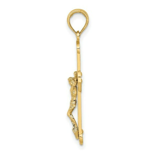 14K Two-tone Gold Engraved Crucifix Charm Pendant