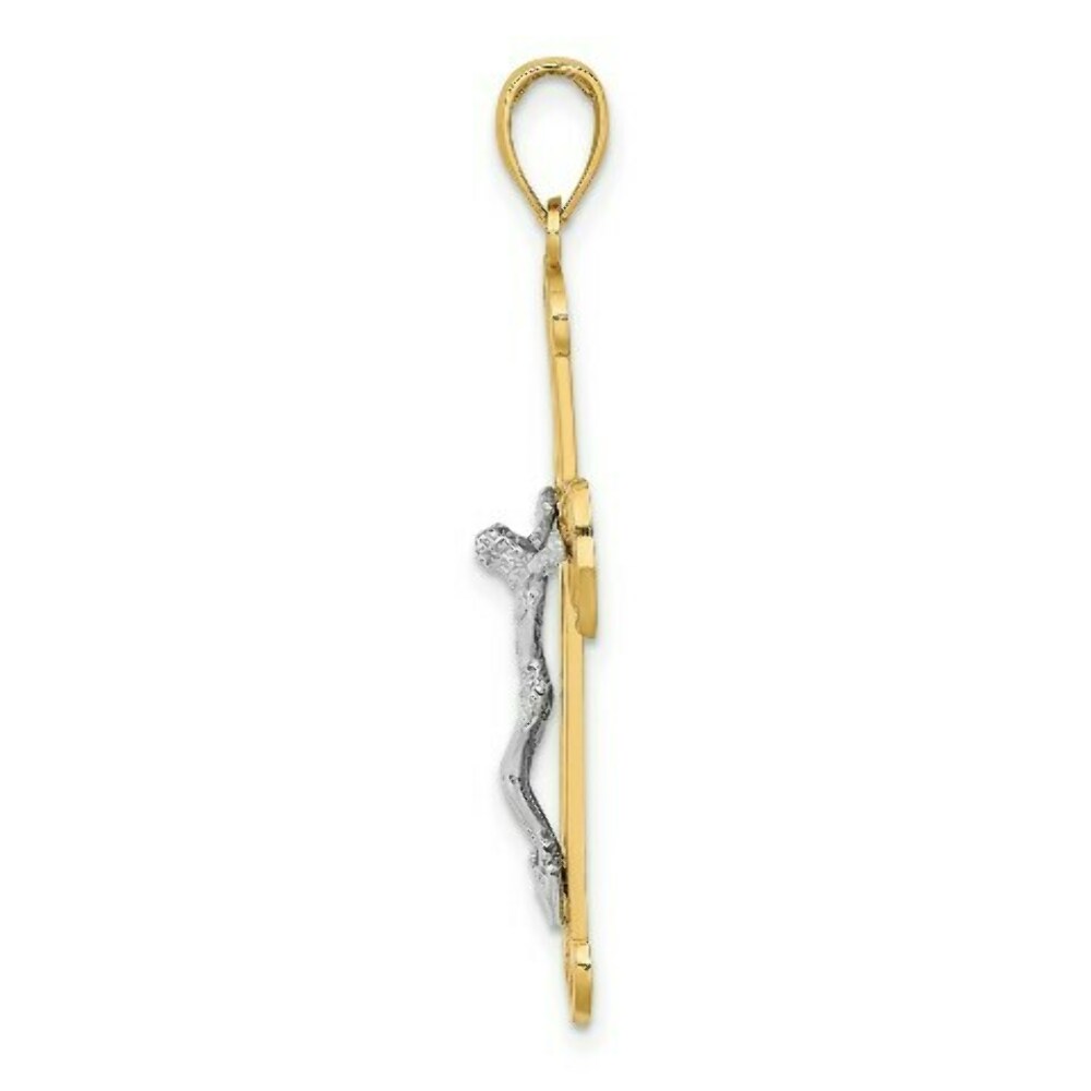 14K Two-tone Gold Engraved Crucifix Charm Pendant
